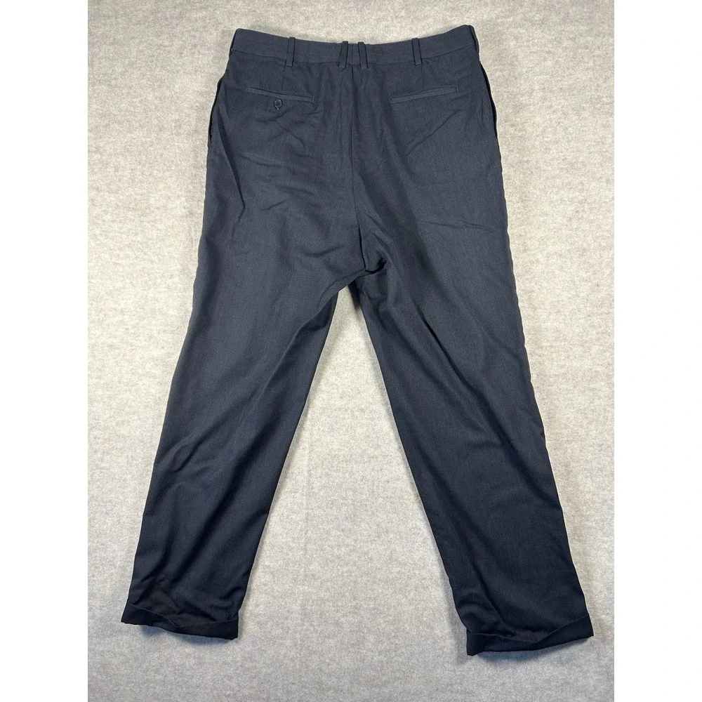Tom James 40R Charcoal Pleated Cuffed 100% Wool Mens Dress Pants